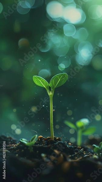 Fototapeta Close-up of green plants sprouting from the ground