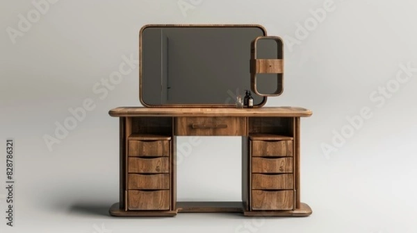 Fototapeta Modern vanity with a large mirror and drawers, isolated on a white studio background