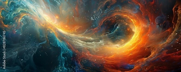 Obraz A whirlwind of light and color, simulating the rapid flow of information across a global network, set against a dark, mysterious backdrop Highenergy, abstract digital painting