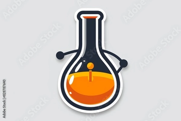 Fototapeta Minimalist vector illustration of a purple potion bottle on an orange background, emphasizing simplicity and modern alchemical design