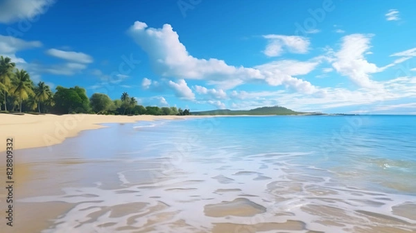 Fototapeta Sea view with wide horizon, beautiful expanse of sky meets sea. Generative AI
