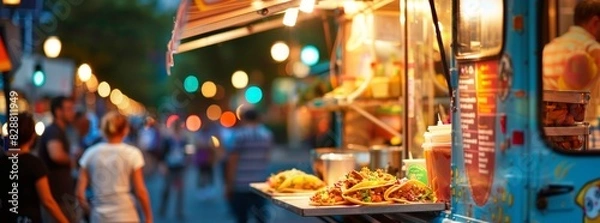 Obraz A dynamic image of a food truck serving up gourmet tacos generated by AI