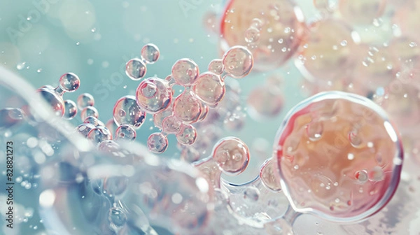 Obraz A macro shot of niacinamide molecules merging with skin cells, showing a smooth, hydrated complexion