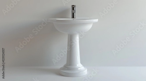 Fototapeta Stylish pedestal sink with a minimalist design, isolated on a white studio background