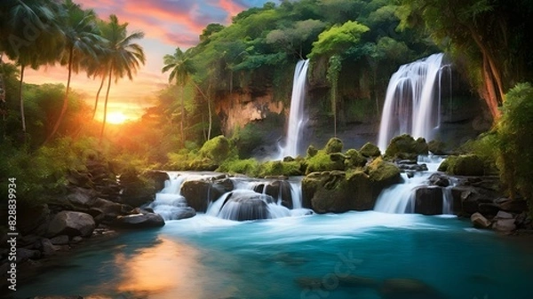 Fototapeta Unveil the hidden charm of a tropical waterfall