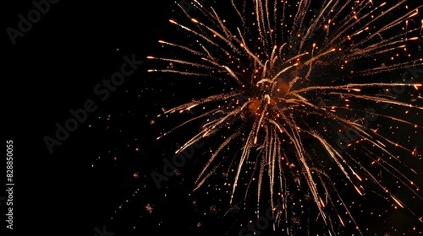 Fototapeta Colorful celebration fireworks isolated on black night sky background. Wonderful fireworks exploding