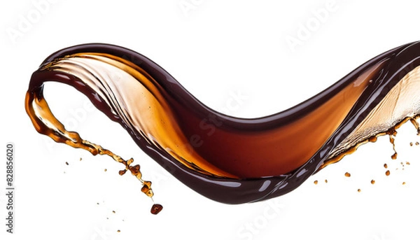 Fototapeta Coffee wave with drops, broken on the right. Isolated on transparent background, png