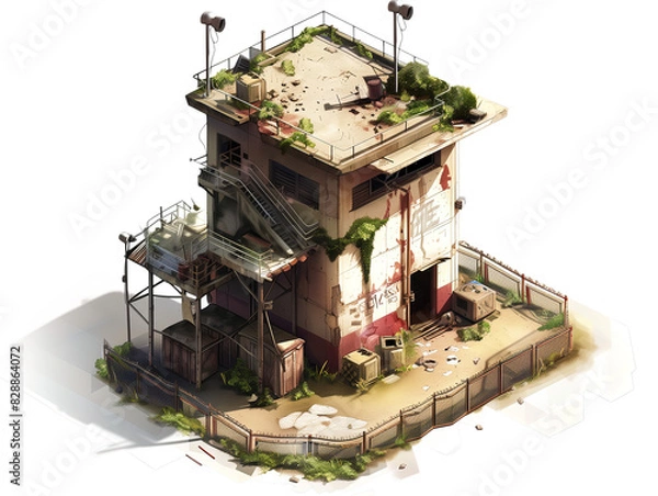 Fototapeta Overgrown Plants on Abandoned Building, Game Graphic Asset, Transparent Background