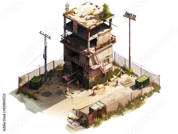 Fototapeta Abandoned Building, Game Graphic Asset, Transparent Background