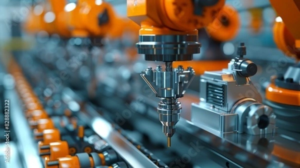 Fototapeta 3D Close-Up of Industrial Tools: Illustrate a detailed 3D close-up of industrial tools and equipment, such as precision drills, robotic arms, or CNC machines,