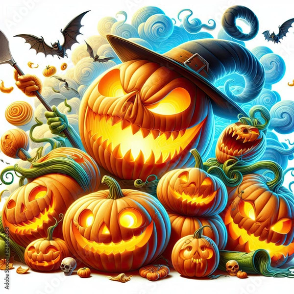 Fototapeta Halloween jack o lanterns on various creepy background