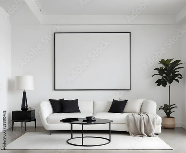 Fototapeta Frame mockup, single vertical ISO A paper size, reflective glass, mockup poster on the wall of the bedroom. Interior mockup. Apartment background. Modern interior design. 3D illustration, 3D render