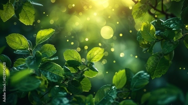 Fototapeta Peaceful Green Gradient Background with Soft Blurred Lights on Transparent Backdrop