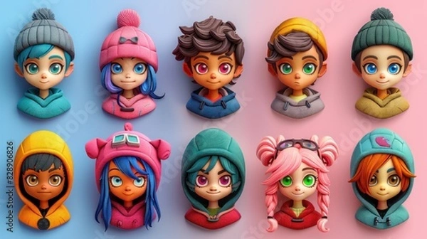 Obraz Colorful array of cartoon characters in playful attire. Generative AI