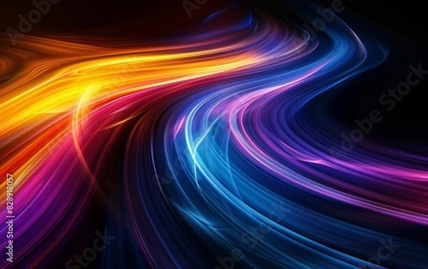 Fototapeta A multicolored swirl of light in purple and blue hues stands out against a black background