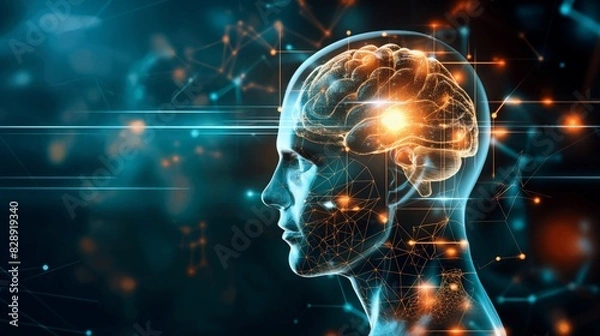 Fototapeta Futuristic Neural Network Visualization with Glowing Brain