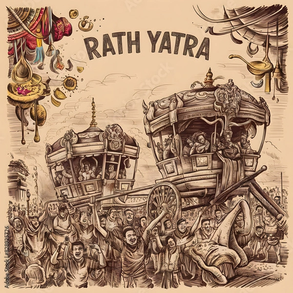 Fototapeta Illustration of Lord Jagannath Rath Yatra: Festival Celebration Background. Generative AI