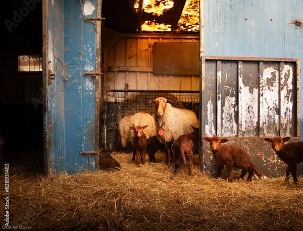 Obraz sheep and lam in a farm