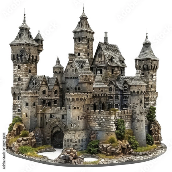 Obraz Detailed Miniature Medieval Castle Model Isolated without Background
