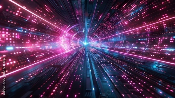 Fototapeta Futuristic background with hightech digital grids, holograms, and dynamic data streams for a modern design