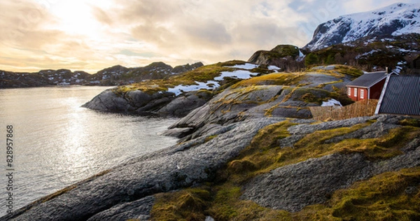 Obraz sunset over the coastline in the Lofoten