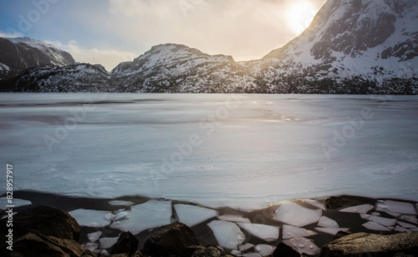 Obraz frozen lake in the mountains in the Lofoten