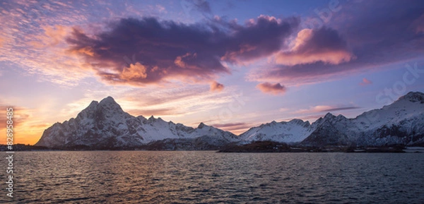Obraz sunset in the mountains of the Lofoten