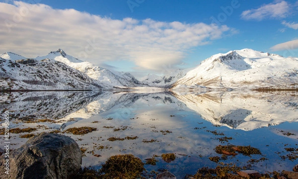 Obraz snow covered mountains in winter in Lofoten Norway