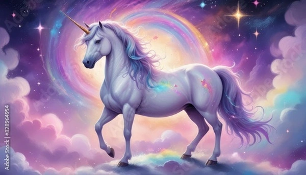 Fototapeta painting-A-majestic-white-unicorn-with GENERATE AI