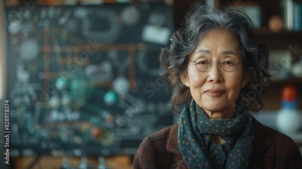 Fototapeta Chinese Physics Educator Explaining Concepts with Diagrams on a Whiteboard