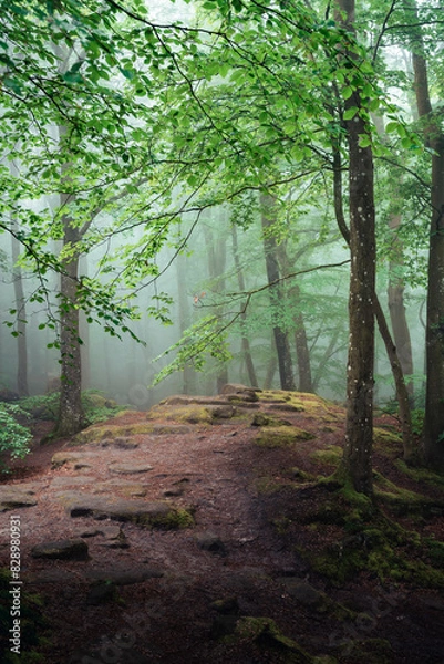 Obraz Nebelstimmung im Wald, Morgens im Wald, Wälder von Luxemburg, Nebel im Wald