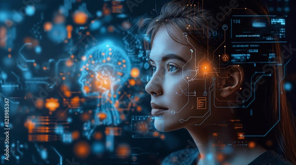 Obraz human and artificial intelligence interaction concept. Artificial intelligence system