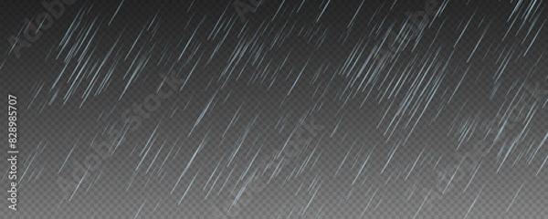 Fototapeta Raindrops on transparent background. 
Storm with rain and white cloud isolated on transparent background. Downpour, hail rainy weather. png