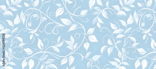 Fototapeta Vector illustration of a beautiful vintage retro wallpaper white floral pattern on a blue background, Vintage decorative element,