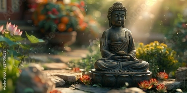 Fototapeta Meditating Statue in Serene Setting, generative ai