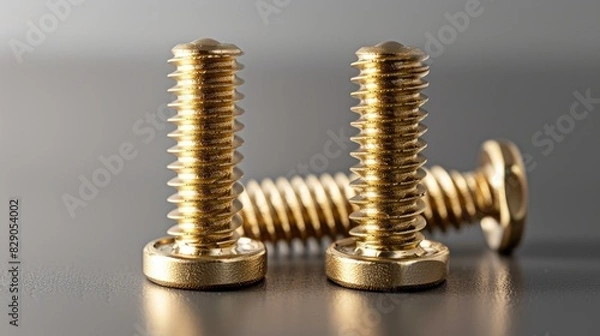 Fototapeta Two gold screws stacked horizontally with another pair displayed vertically