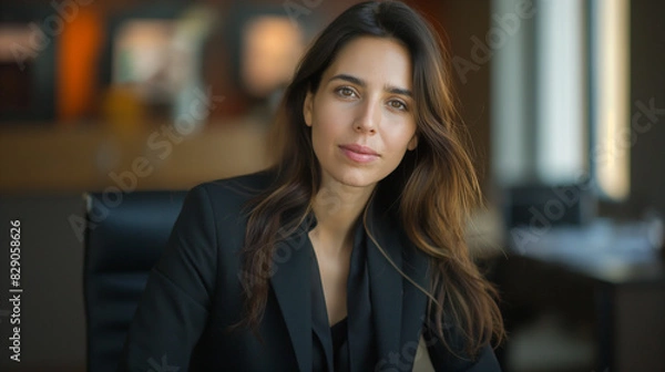 Fototapeta Businesswoman, Professional office setting, Daylight lighting, modern and sleek, confident and poised, sharp and stylish business attire