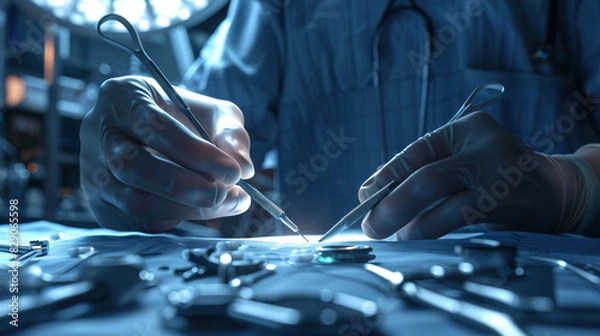 Fototapeta Precision in Surgery: Skilled Hands under the Operating Light