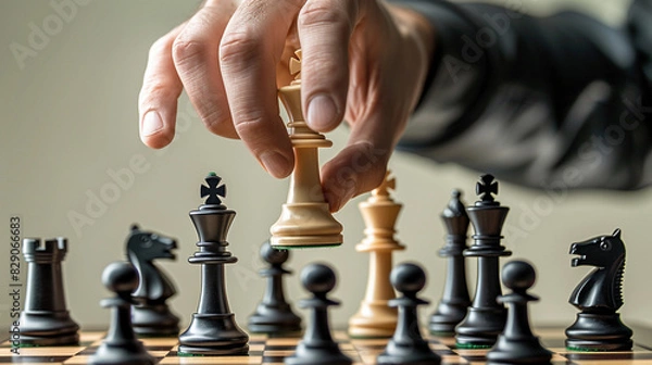 Fototapeta Tense Chess Player Hand Hovering Over Knight