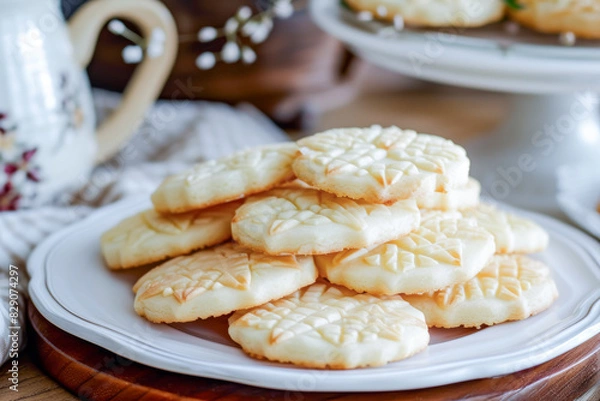 Fototapeta An array of homemade butter cookies arranged on a plate, promising a delightful snack