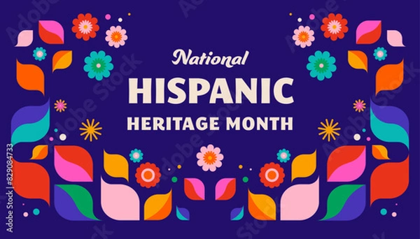 Fototapeta National hispanic heritage month celebration. Background, banner and card with flowers. Geometric colorful concept design floral pattern