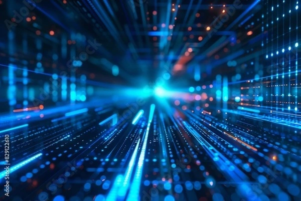 Obraz Blue abstract lines coming together and defining the direction, technology background.