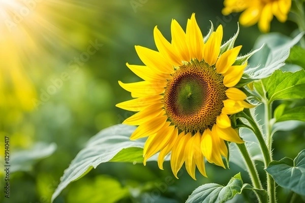 Obraz A yellow sunflower is in full bloom, with its petals open to the sun