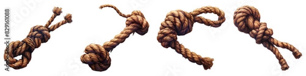 Fototapeta Rope isolated on transparent png background collection set . Generative ai