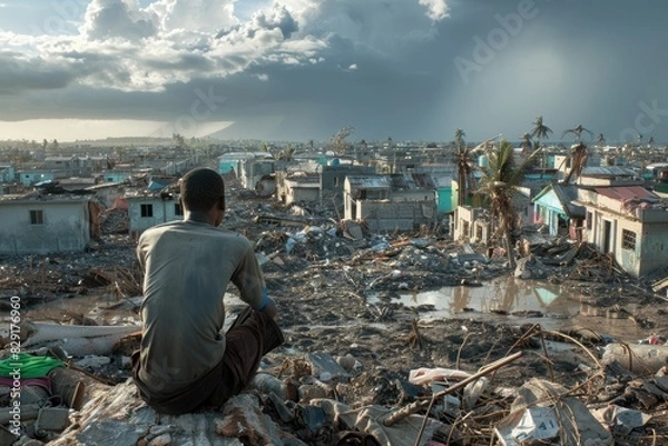 Fototapeta Nature's fury, captivating the emotional spectacle of a natural disaster's destructive power. witnessing the impact and resilience in the face of nature's wrath