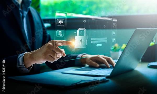 Fototapeta Cybersecurity for Business in the Digital Age, Tech Security Online Privacy Smart Security Software Global Network Protection Digital Business Security Financial Data Security Cloud Security