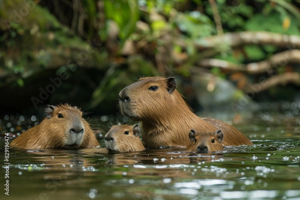 Fototapeta capybara family.