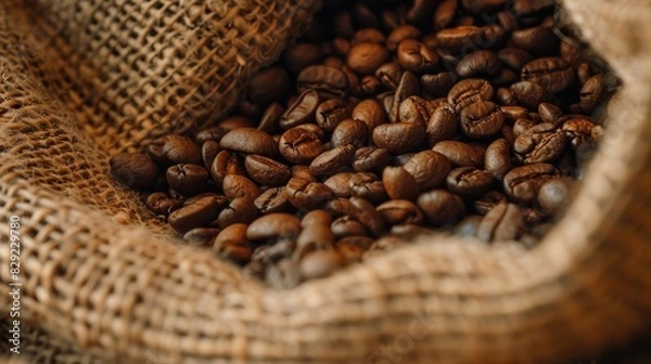 Fototapeta Background of a sack with coffee beans
