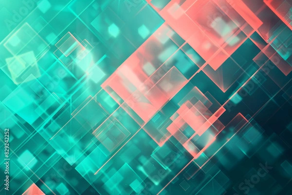 Fototapeta Modern abstract blur background in teal and coral with a dynamic geometric touch.