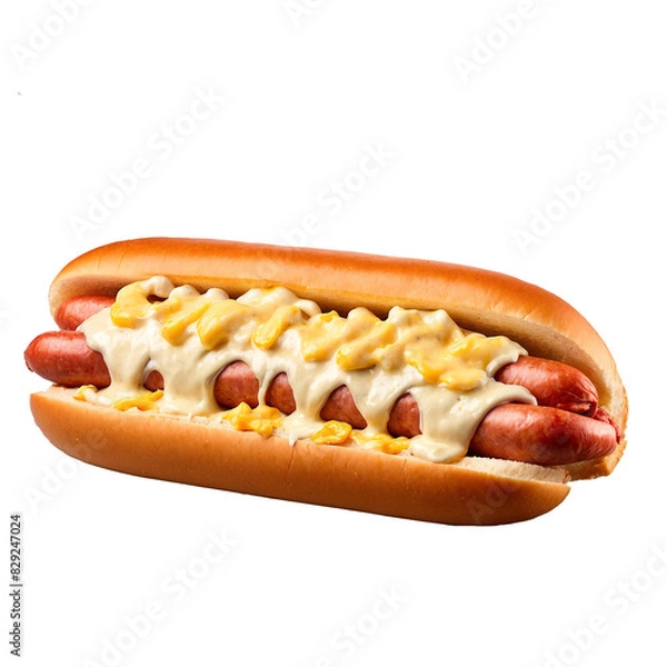 Fototapeta generative ai hot dog with cheese and mayonnaise topping isolated on transparent background